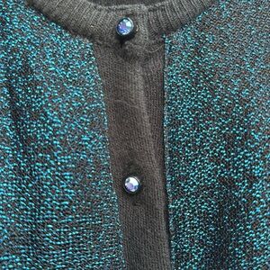 Vintage 1960s Black Blue Metallic Sweater Jacket Orlon Park Storyk